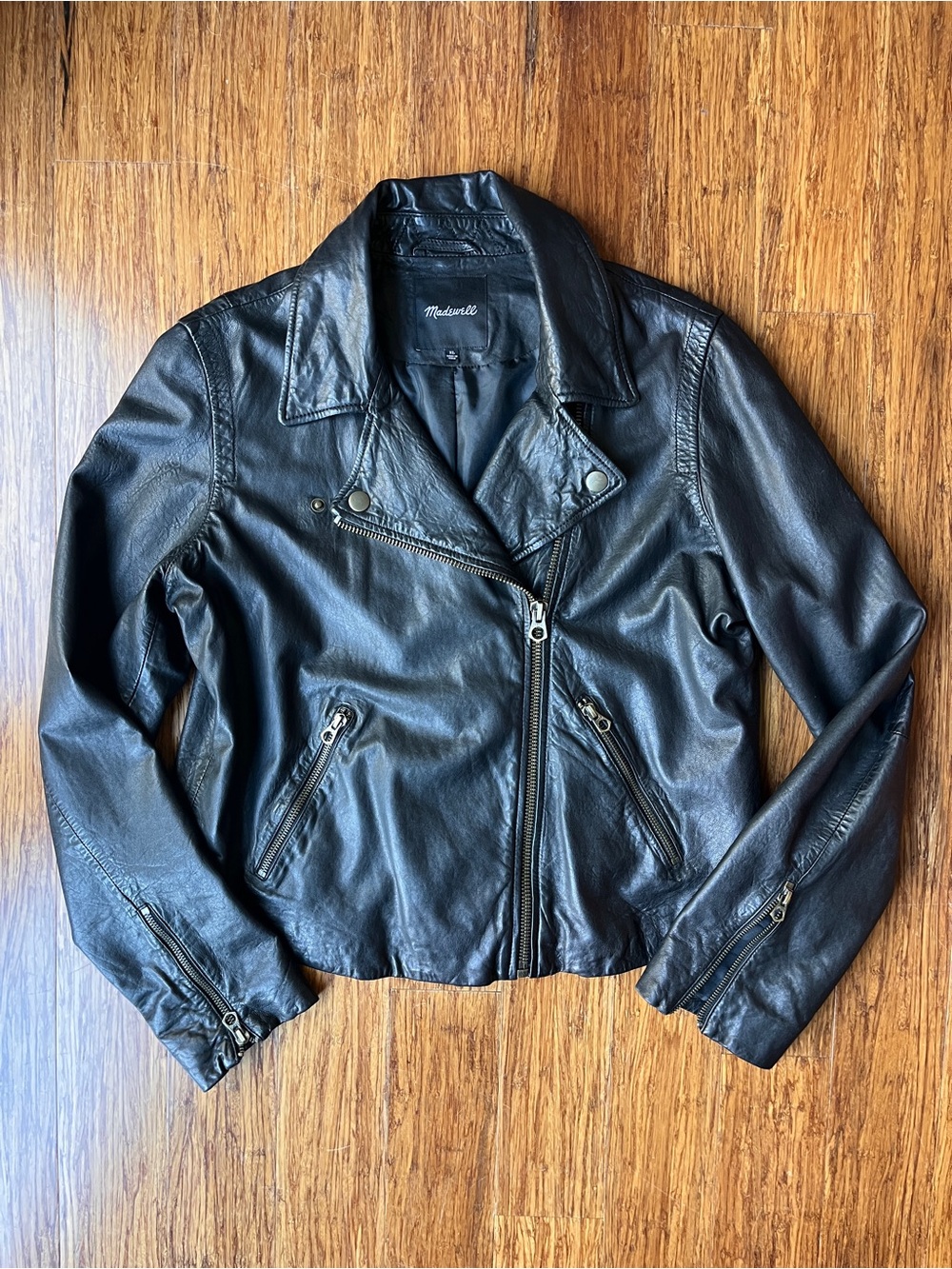 Madewell Women’s Black Leather Motorcycle Jacket Sz XL